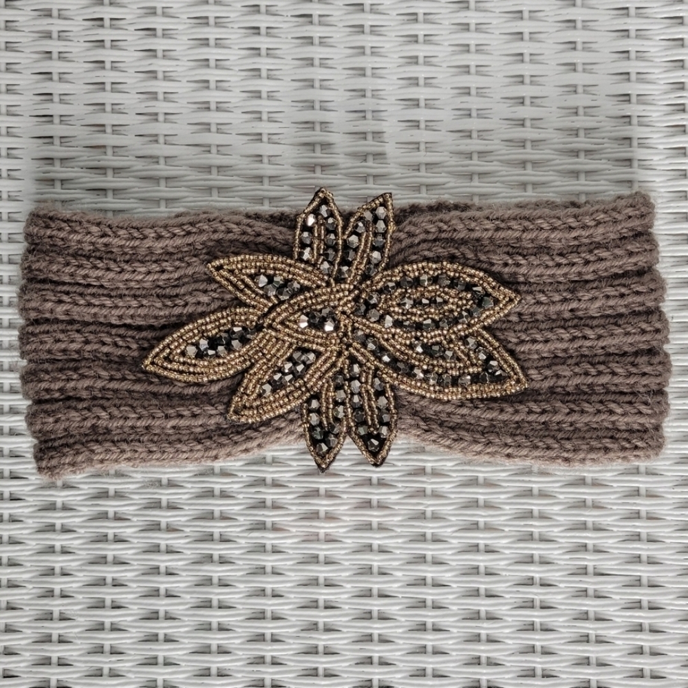 Beaded Knit Brown Headwrap